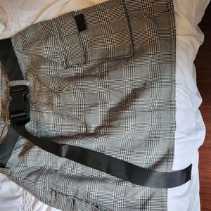 Plaid Black & White Mini Skirt w Belt